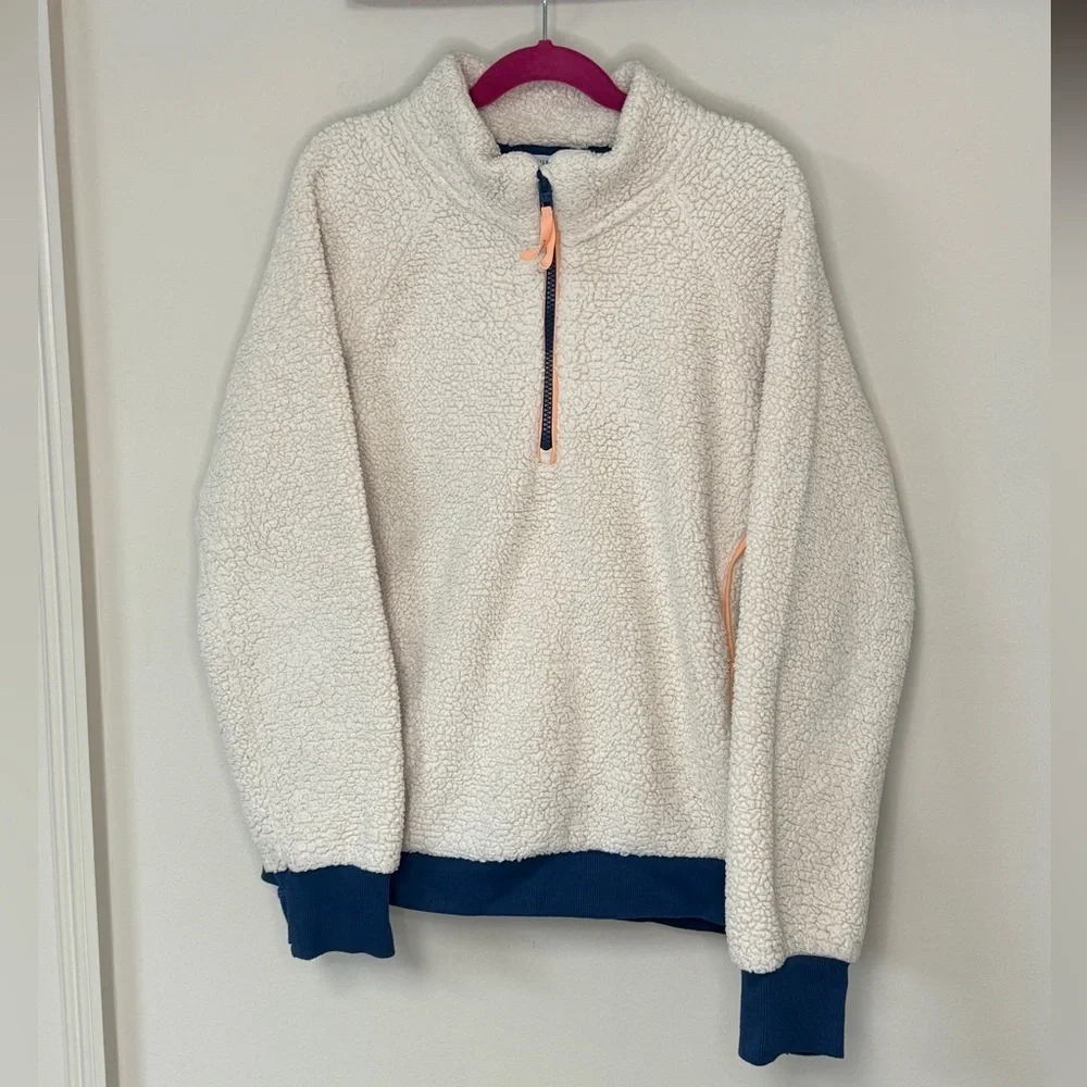 Athleta Girl: Girls So Sung Sherpa 1/2 Zip Pullover, Ivory / Navy, Size XL (14)